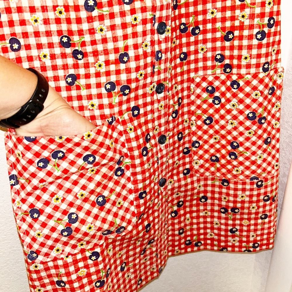 VINTAGE Handmade Seersucker Gingham & Blueberries Collared Mini Dress SZ: SMALL - Picture 7 of 11
